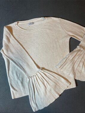 Olivia Warren Cream Ribbed Knit Sweater